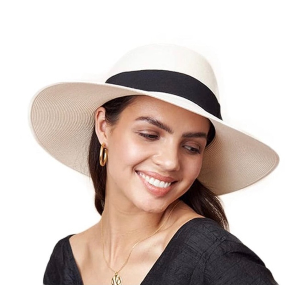 🆕 Cream Sun Straw Hat, Wide Brim, UV, One Size